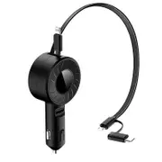 3-in-1 Multiple Retractable Fast Car Charger with Dual Port USB Cables for iPhone Android Type-C Port-Black