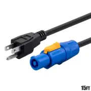 15FT Neutrik NAC3FCA Blue powerCON Cable to NEMA 5-15P Power Connector 16AWG