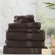 7pc Renee Taylor Stella Hand/Bath Towel/Mat Set Soft Bamboo Cotton 650 GSM Cocoa
