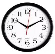 10 Inch Large Black Wall Clock Silent Battery Powered Analog Office Home Plastic