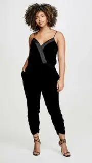 NEW PARKER PRESTON VELOUR CROPED JUMPSUIT BLACK P9K5920VEV SIZE 6 $298.00