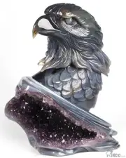 9.4" Agate Amethyst Geode Carved Crystal Eagle Sculpture, Realistic, Healing