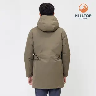 【Hilltop 山頂鳥】GORE-TEX 二合一防水透氣保暖蓄熱羽絨防潑可拆帽長版大衣外套 男款 灰卡