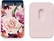Sesty Magnetic Wallet Cell Phone Card Holder for Phone Case with Mag-Safe Case PU Leather Wallet for iPhone 15 14 13 12 Pro/Pro Max/Plus/Mini, Pink Rose Flowers, Fashion