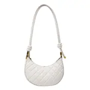 Women Solid Crescent Shoulder Handbags Fashion Lattice Pattern PU Bags Popular Simple Female Daily Bag