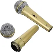 2pcs Simulation Microphone Model Fake Mic Retro Microphone Props Simulation Music Decor Stage Props Costume Golden Plastic