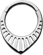 [Pierced Owl] 16G Rounded Teardrop Cut-Out Stainless Steel Hinged Segment Ring for Septum, Lip, Eyebrow, and Ear Piercings