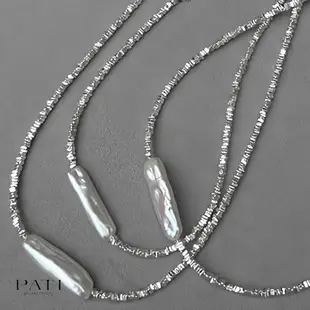 原礦風巴洛克珍珠鍊 不規則銀塊串接 純銀項鍊 天然珍珠 抗過敏 高含量純銀 足銀 耳環 耳針