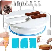 TOMVAES 35PCS Cake Decorating Supplies Kit with Cake Turntable, 7 Icing Piping Tips, 3 Icing Comb Scrapers, 1 Piping Bag, 2 Couplers for Cakes & Cupcakes