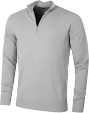 [J. Lindeberg] Mens Merino Blend Turtleneck 1/2 Zip Golf Sweater, Grey Melange, S