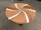 Custom Made Chestnut Wood white Epoxy Round Dining Table | Modern Resin Table