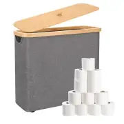 Box Toilet Tissue Storage Basket Bamboo With Lid Stylish Bathroom Organiser Home