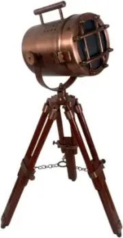 Antique Style Copper Searchlight Wood Table Tripod Lamps LED Desktop Home Decor