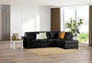 DIAMOND Leather-Look Corner Right-Hand Facing Chaise with Sofa Bed