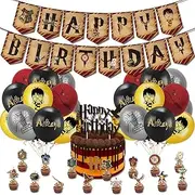 Magic Wizard Birthday Party Decoration, Harry Style Party Supplies Set Include Happy Birthday Banner, Cake Toppers, Wizard HP Themed Balloons (39Pack)