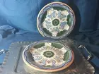 set 2 RUSTICA Tabletops Unltd 10.5" Dinner Plates Handpainted green blue NEW