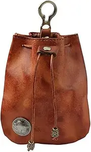 [Ximimark] 1 pc Retro Men's Vegetable Tanned Leather Mini Key Bag and Coin Purse, Brown, Leisure, LY2436