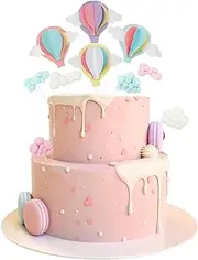 Wasise Hot Air Balloon Cake Topper - 10PCS Whimsical Hot Air Balloon Decorations with Fluffy Cloud Cake Decorations, DIY Cupcake Decoration, Cloud Baby Shower Decorations, Baby Shower Cupcake Toppers