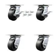 4 Inch Polyolefin Caster Set with Ball Bearing 4 Swivel Lock and 2 Brake SCC