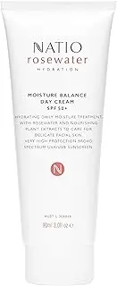 Natio Australia Rosewater Hydration Moisture Balance Day Cream SPF 50+ 90ml - Light & Non-Greasy Face Lotion with Sunscreen for All Skin Types - Made in Australia