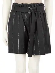 Grey Wool Sequin Stripe Shorts