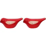 2x LVD Ceramic Ornament Bird Scandi Red Decorative Tabletop Statue Home Decor
