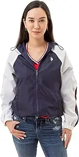 [U.S. Polo Assn.] Women's Hooded Raglan Sleeve Varsity Windbreaker W/Piping Poly Mesh Lining
