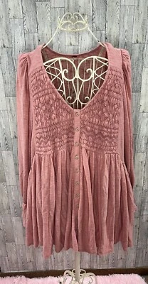 Free People Don’t Call Me Baby Flowy Tunic Top Mini Dress Sz M Rosie Pink NWT