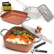 Copper 6 Piece Set Chef Cookware, Non Stick Pan, Deep Square Pan, Fry Basket,