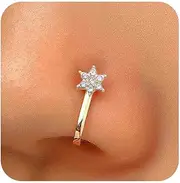 [Aneneiceera] Vintage Crystal Star Nose Ring Hoop Gold Rhinestone Nose Ring Stud Tiny Nose Screw Stud Ring Boho Cz Star No Piercing Nose Hoop Clip on Nose Ring Jewelry for Women (Gold)