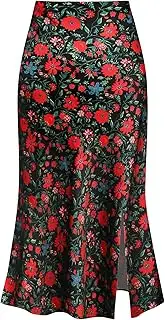 [Keasmto] Leopard Print Skirt for Women Cheetah High Waist Silk Satin Elasticized Skirts, Y-floral-03, Medium