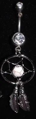 Lot of 10 316L Steel Dream Catcher Navel Belly Ring w/dangle feathers CLEAR