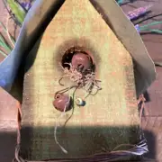 Handmade Wood/Tin Floral Birdhouse With Secret Comparment Door