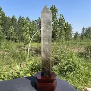 11.85LB Natural TeaTourmaline Quartz Obelisk Crystal Point Tower Reiki Gem+Stand