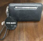 NWT STEVE MADDEN WALLET W WRISTLET CLUTCH BAG BLACK & Silver