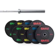 SMAI 160kg HD Bumper Plate Set Inc 20kg Barbell - Black