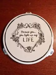 Katie & Mandy Ceramic Trivet "Because You... You Light Up My Life" ~ 6.5"