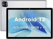WeTap Android Tablet 10 inch 3GB RAM 64GB ROM Android 12 Tablets Octa-Core Processor 1280x800 IPS Display Tablet with 2+8MP Camera WiFi Bluetooth 6000mAh Battery (Silver)