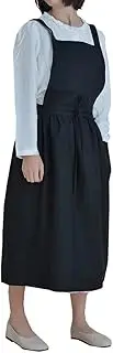 [TTYAO REII] Cotton Pinafore Apron Dress for Women with Pockets Cross Back Art Apron Chef Apron for Baking Gardening
