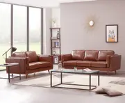 York 3+2 Seater Sofa PU Leatherette Lounge Set with Wooden Frame in Brown Colour