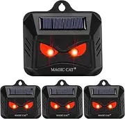 MAGIC CAT Solar Nocturnal Animal Repeller, Wild Animal Predator Deterrent with Red LED Lights, Waterproof Skunk, Deer, Coyote, Fox, Raccoon Animal Repellent for Garden Yard Farm Chicken Coop (4 Pack)