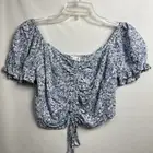 Hollister Crop Top Womens Small Blue Floral Prairie Peasant Gathered front NEW