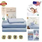 Breathable Twin XL Bed Sheet Set - 100% Natural Cotton Sateen in Blue Hydrangea