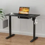 Advwin Electric Standing Desk, Height Adjustable Ergonomic Sit Stand Desks with Hanging Hooks and Cable Management, 100 x 55 cm Whole Piece Desktop, for Small Space, Black Frame+ Black Desktop