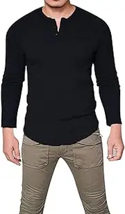 [Generic] Shirt Long Sleeves Men Men's Round Neck Cotton Solid Button Long Sleeved T Shirt Casual Bottom Shirt Long Sleeve Thin T Shirt Men