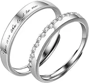 [Bling Toman] Two-in-One Matching Rings for Women Men Set, Adjustable Romantic Promise Ring Couple Wedding Band Rings for Him and Her