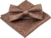 [ASFWAGQ] Men's Bow Tie Set Adjustable Satin Polyester Pre-Tied Bow Tie with Pocket Square for Men Plain Adjustable Tuxedo Bow Tie for Wedding Party Christmas Halloween
