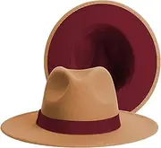 [Generic] Women Classic Patchwork Fedora Hats Wide Brim Felt Hats Unisex Mens Fashion Cowboy Jazz Hats with Band Belt