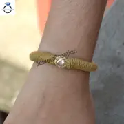 Genuine Pave Diamond Macrame Thread Bracelet 925 Silver Gold Plated Polki Beads