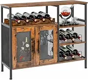 KAIGITE Wine Bar Rack Cabinet with Detachable Wine Rack, Wine Bar Cabinet with Adjustable Feet and Mesh Door, Buffet Sideboard for Bar Kitchen Dining Room Living Room (Large)